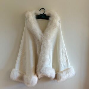 Elegant White Faux Fur Trim Cape